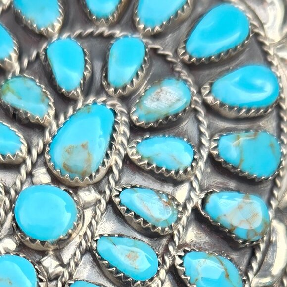 2 Large Sterling Silver & Turquoise cuff bracelets signed by DLW Navajo artist - Picture 7 of 16